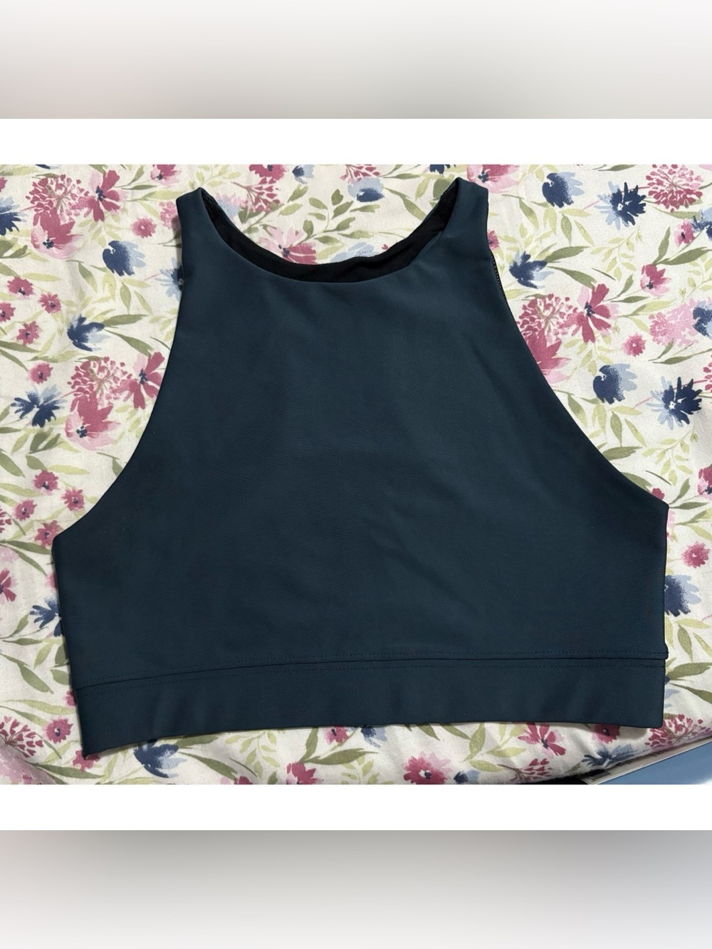 Peloton navy blue show up high neck sports bra